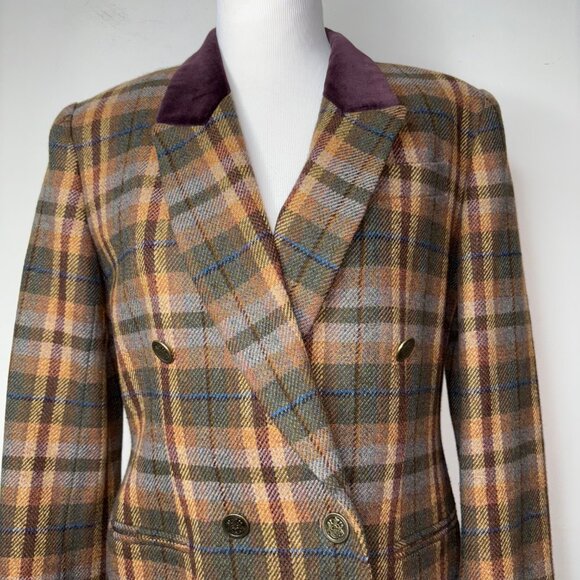 Vintage Evan Picone Tweed Double Breasted Blazer Size 4 Brown Plaid Wool Jacket - Picture 5 of 16